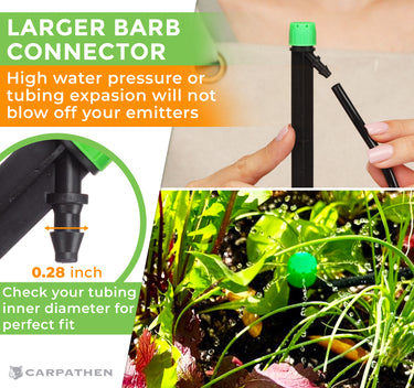 Use a barbed connector to attach the drip bubbler to the 1/4